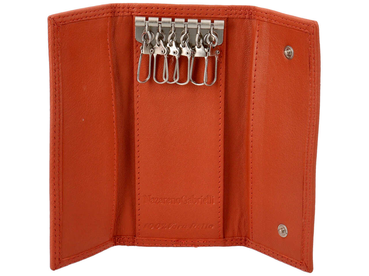 Portachiavi uomo in pelle arancione con chiusura a bottone e 6 ganci portachiavi - 6,5x14 cm - Nazareno Gabrielli