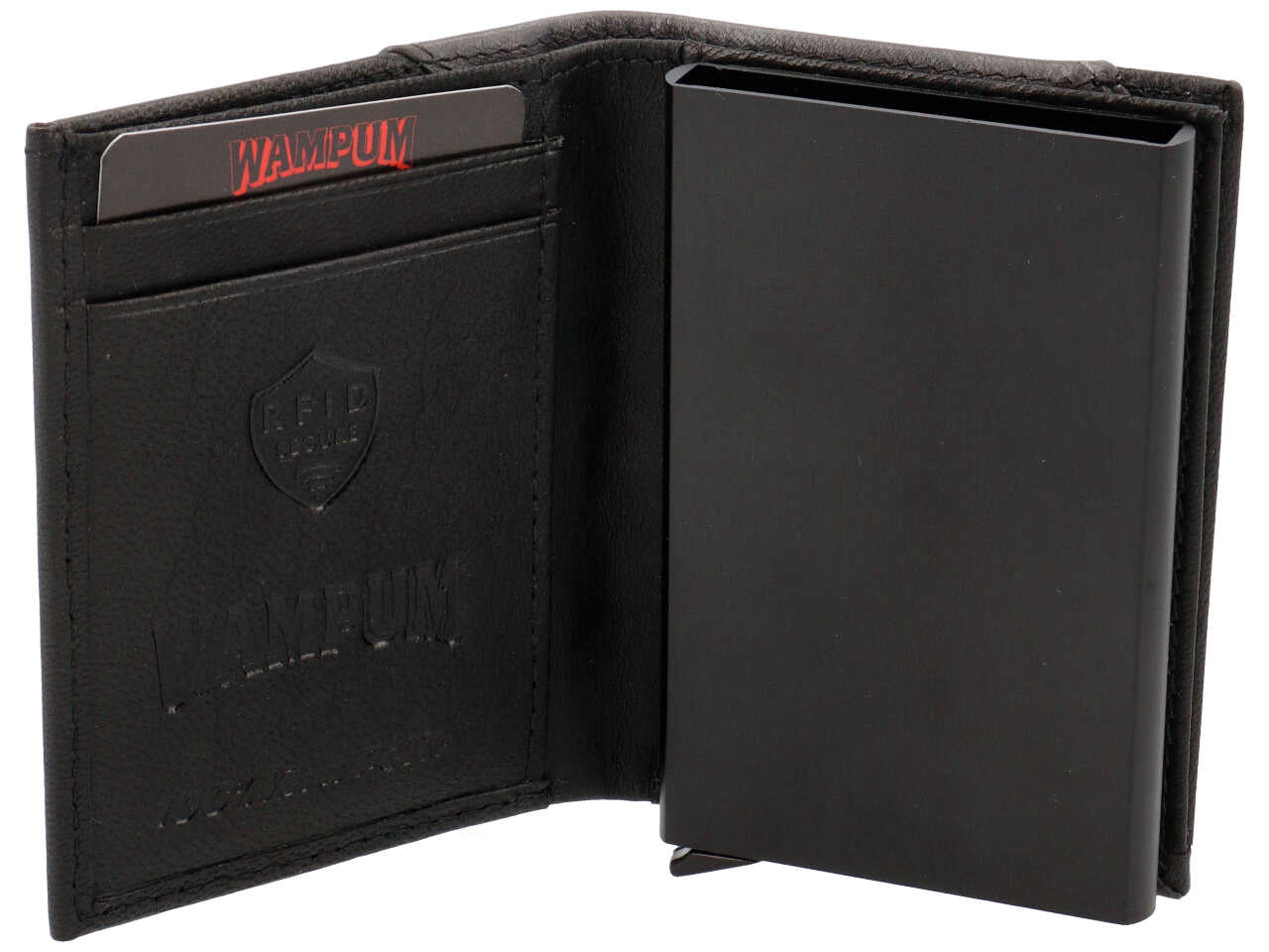 Set regalo Wampum uomo con portachiavi e porta cards in vera pelle nera 12,5x10x2 cm