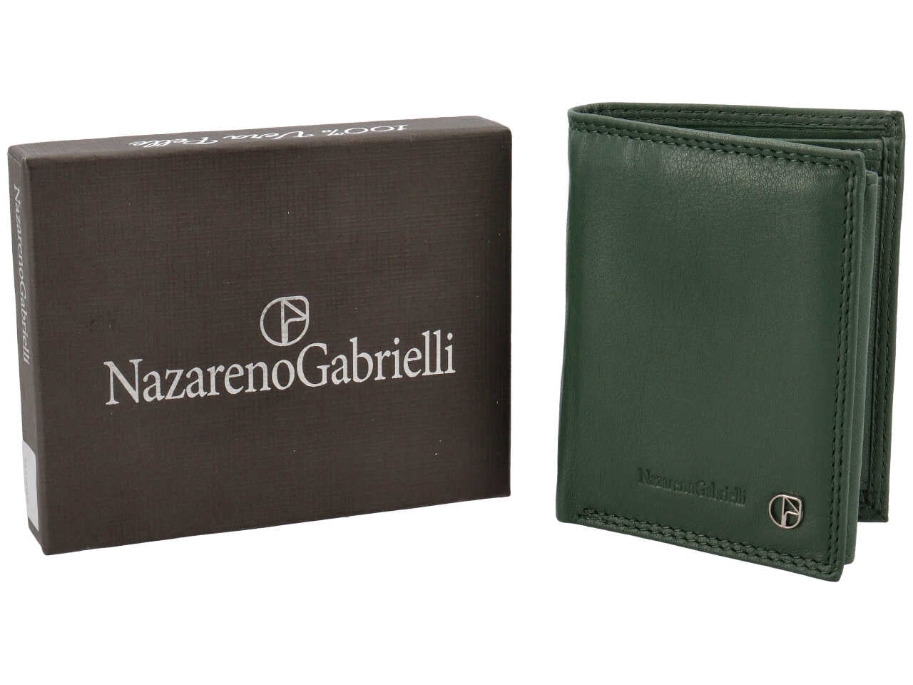 Portafoglio da uomo Nazareno Gabrielli in pelle verde scuro 10x9,5x2cm