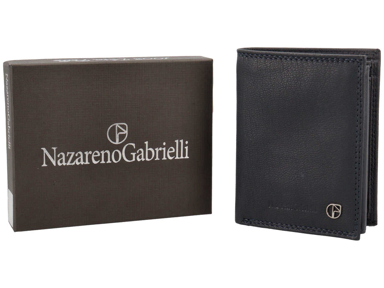 Portafoglio da uomo Nazareno Gabrielli in pelle blu 10x9,5x2cm