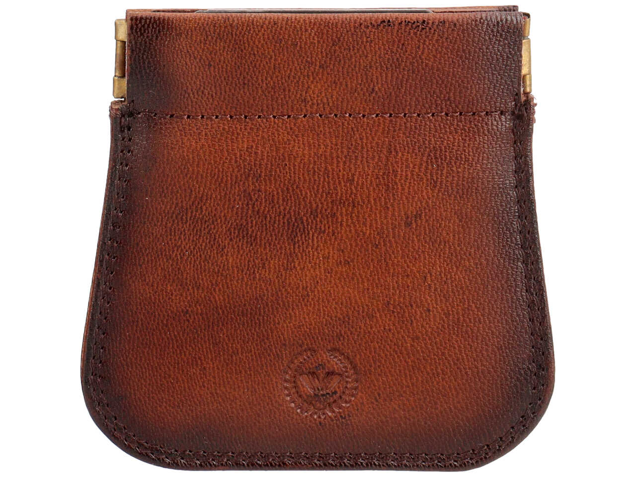 Portamonete Wampum a molla in pelle tabacco 2 tasche 9,5x10x1 cm