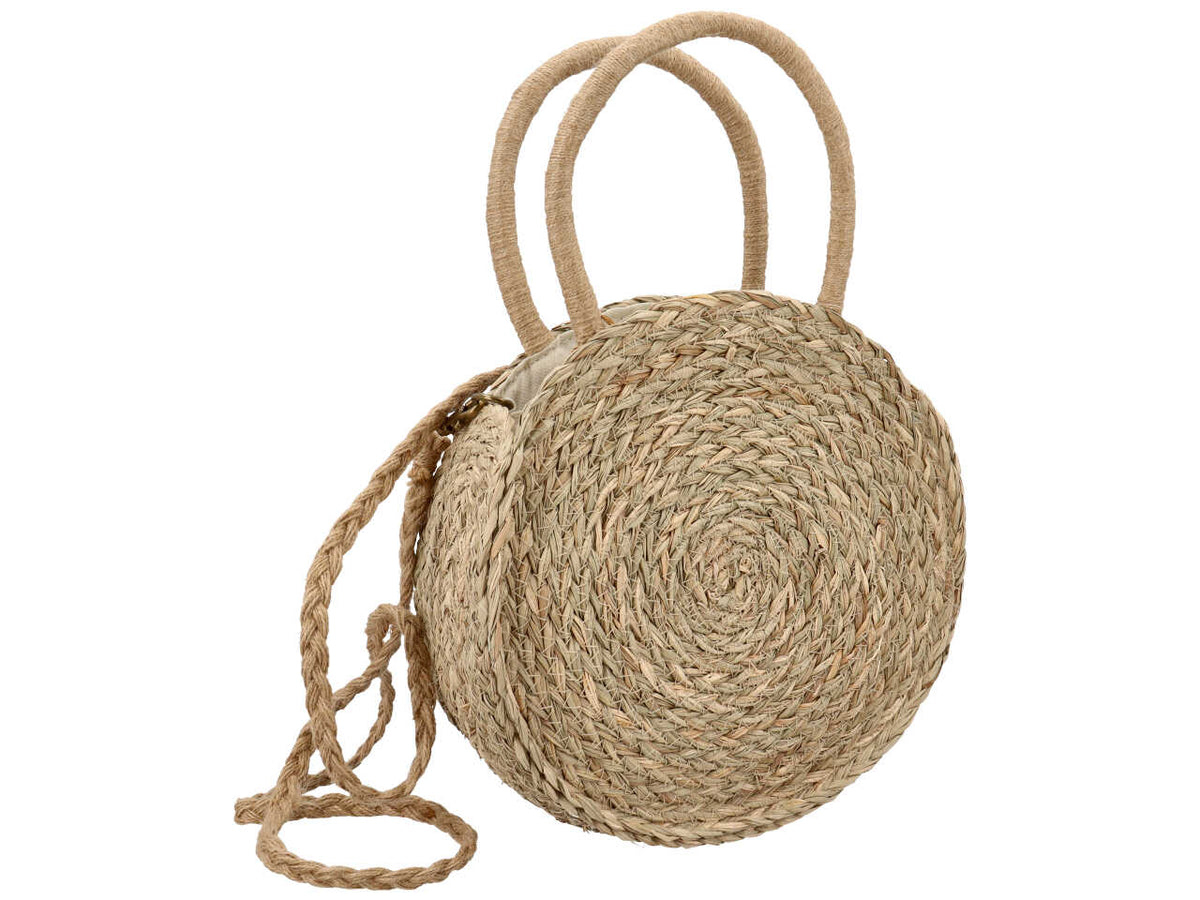 Borsa rotonda seagrass e juta 23cm $