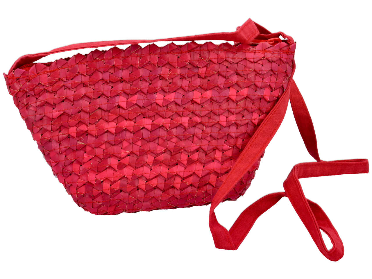 Borsa da bambina ovale in paglia colore rosso