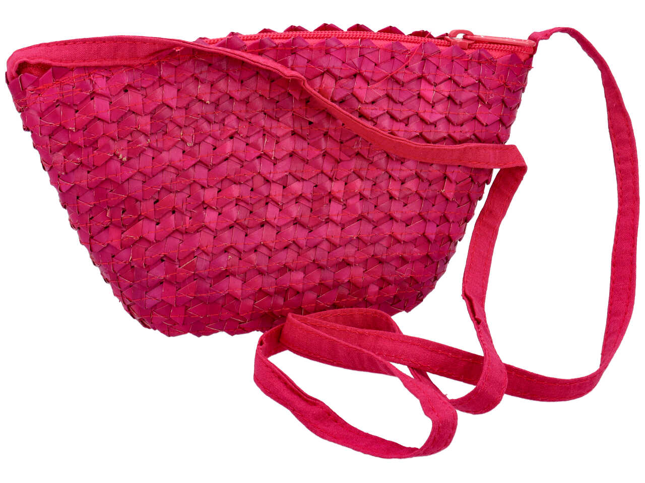 Borsa da bambina ovale in paglia colore fuxia