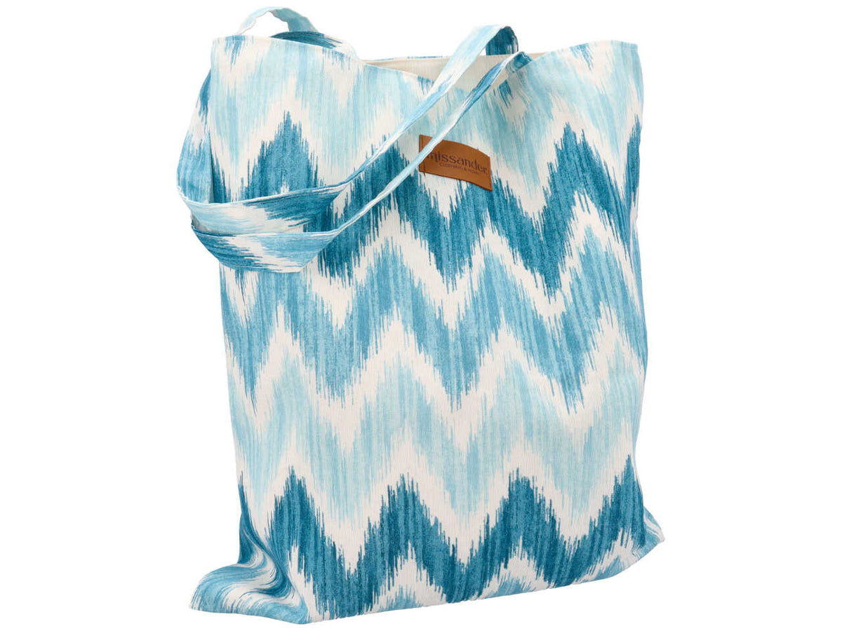 Borsa letizia loneta fantasia a zig zag colore acqua 36x43cm $