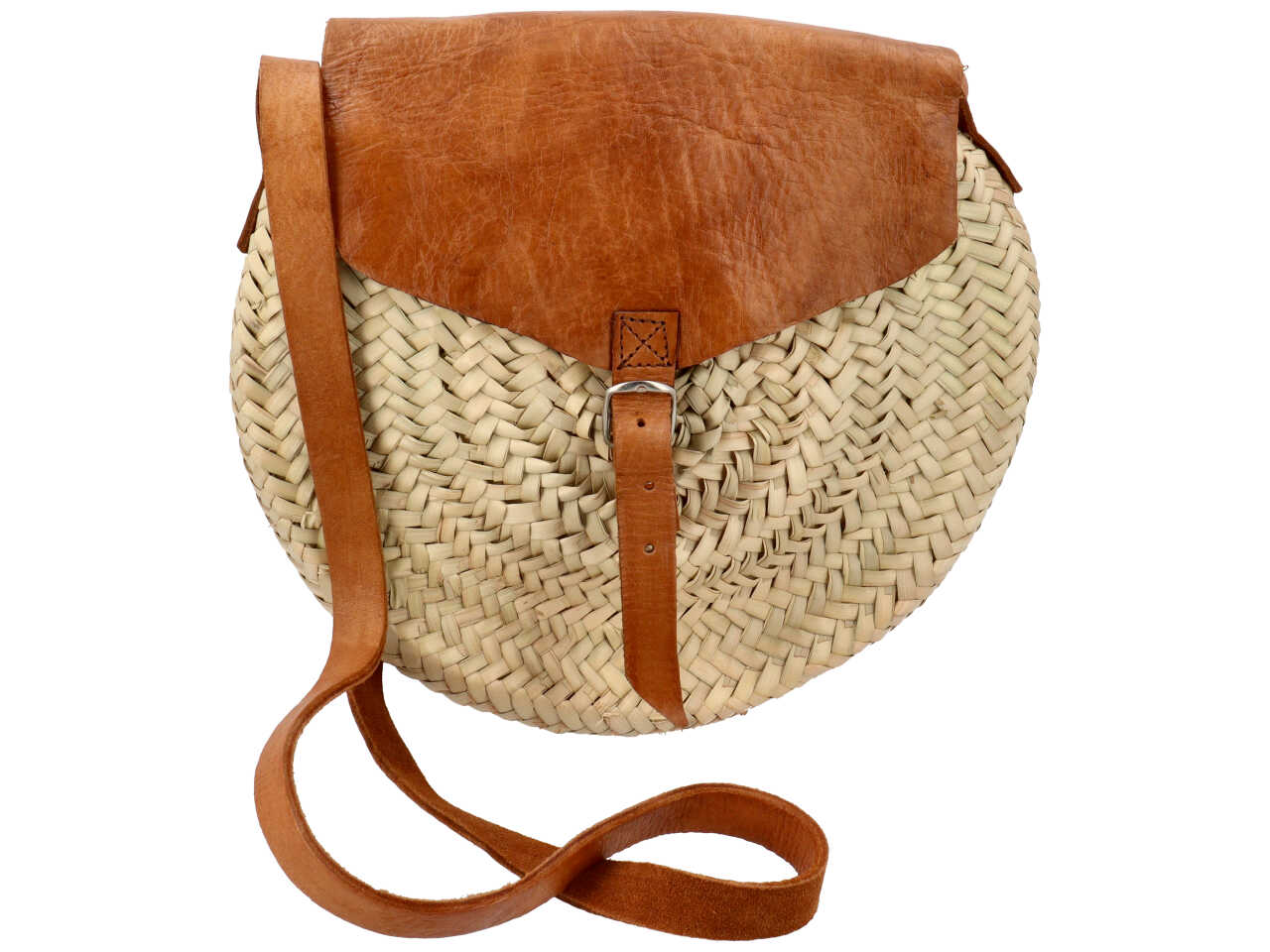 Borsa palma rotonda con patta in pelle 32x3x29cm