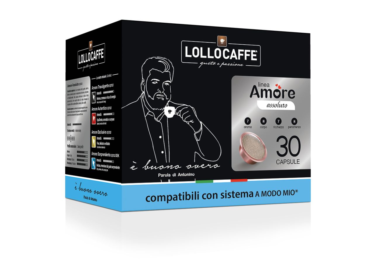 Lollocaffe' linea assoluto 30 capsule compatibile con sistema a modo mio