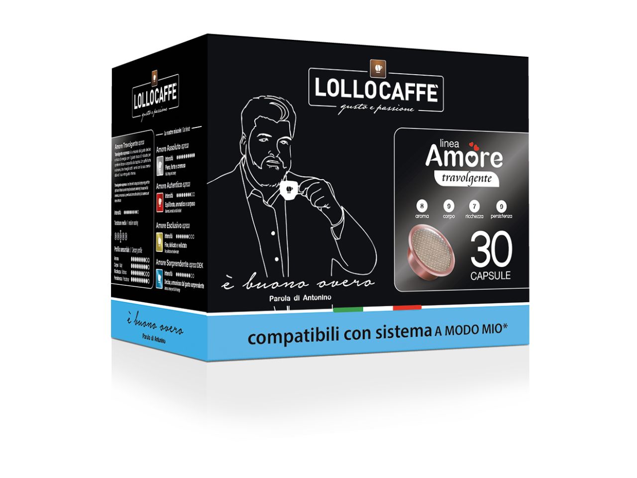 Lollocaffe' linea travolgente 30 capsule compatibile con sistema a modo mio