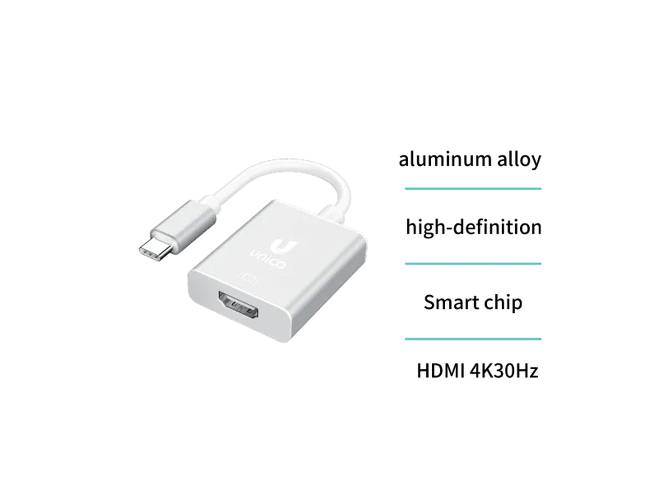 Cavo adattatore, AD1848, tipo C a HDMI argentato - in lega di alluminio - lunghezza 175 mm - Unico