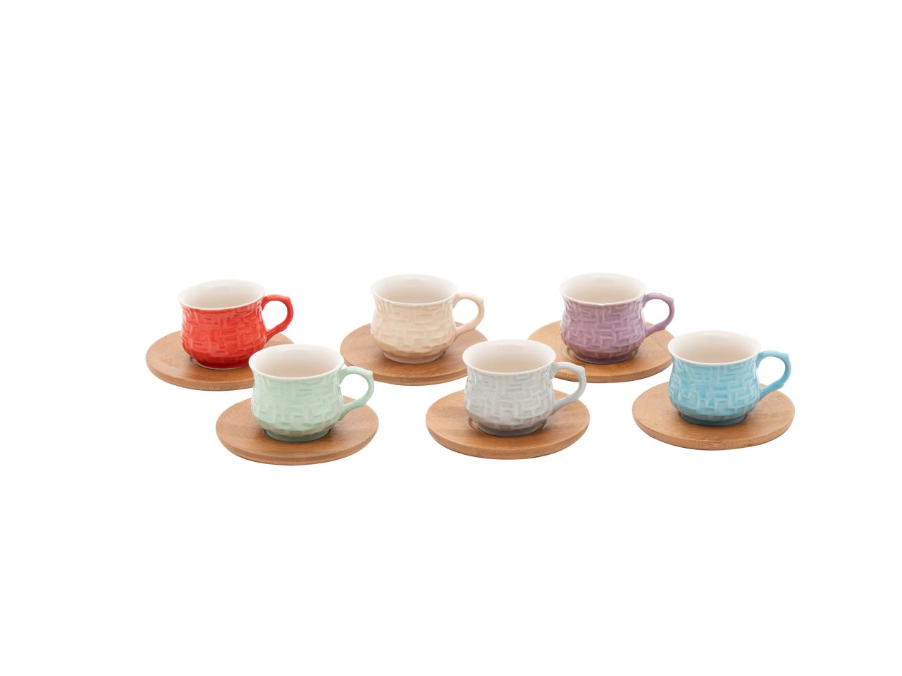 Linea retro' confezione da 6 tazzine da caffe' 110cc in ceramica con piatto in bamboo