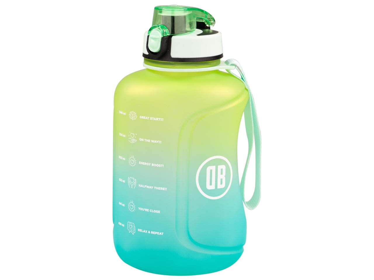 Borraccia motivazionale 1,5 litri lime e azzurro con cannuccia 24x12 cm - Casa Collection