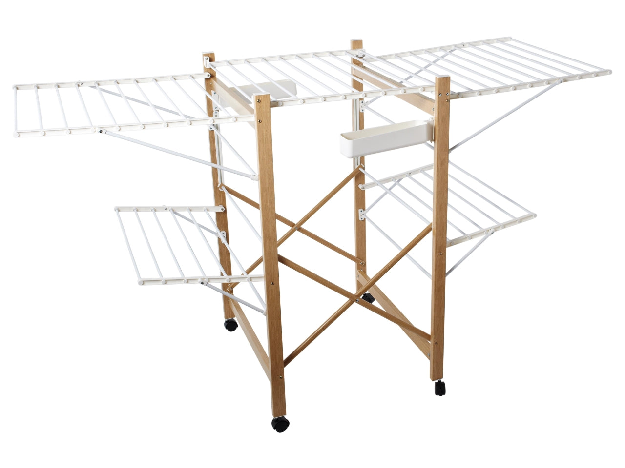Stendibiancheria estensibile in metallo, rivestita in legno, 30 metri di stenditura 178x68x104 cm - Casa Collection