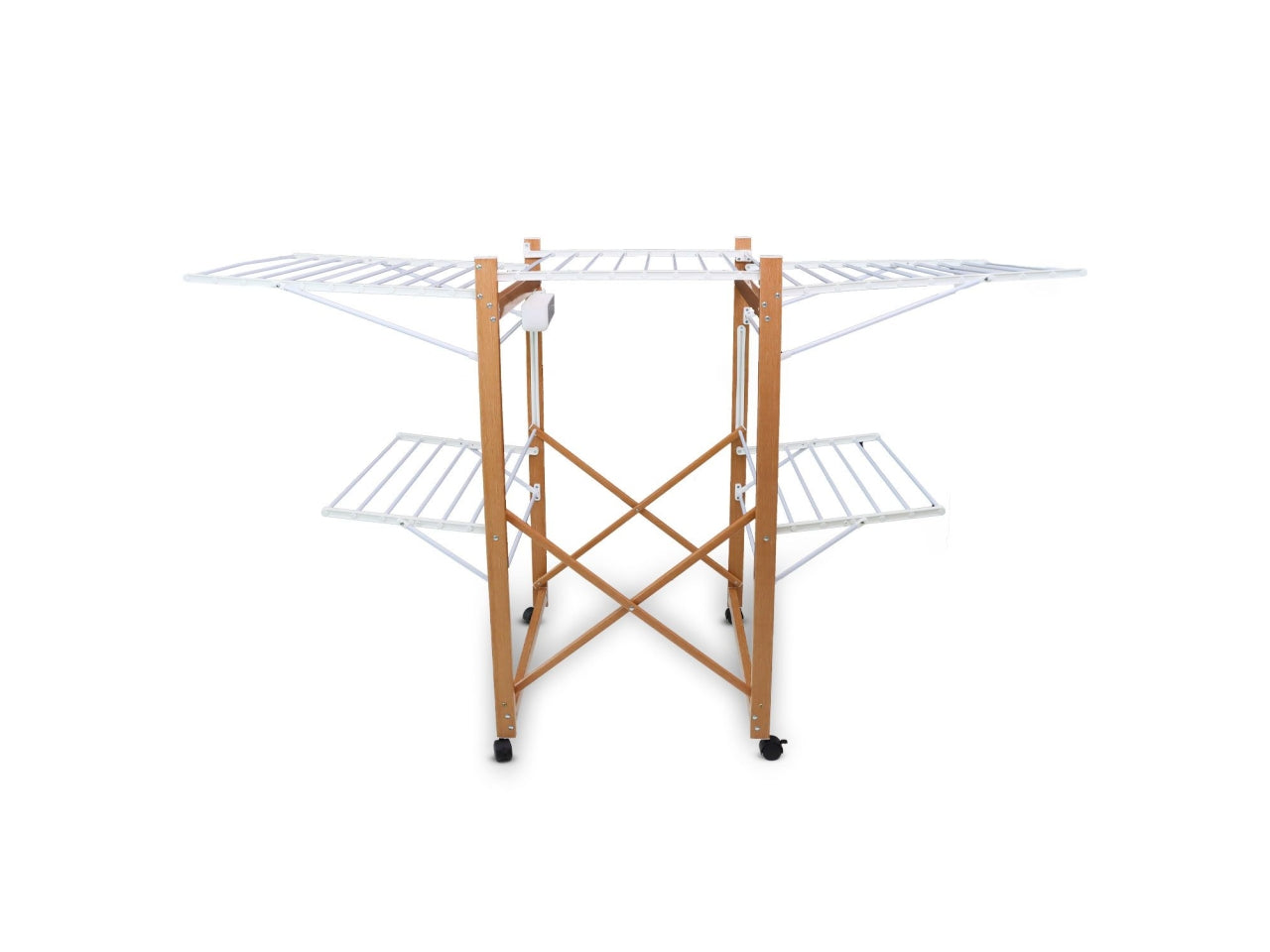 Stendibiancheria estensibile in metallo, rivestita in legno, 30 metri di stenditura 178x68x104 cm - Casa Collection