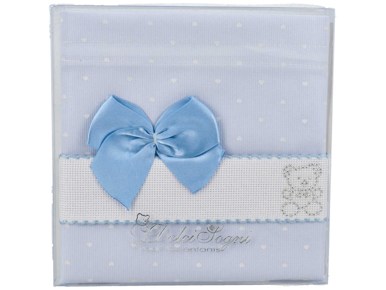 Sacco nascita per neonato in cotone celeste con fascia personalizzabile 43x34 cm