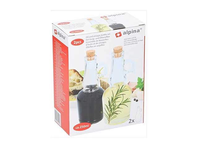 Alpina contenitore in vetro 2 pezzi con tappo in sughero per olio e aceto 250ml 7x7x18cm $