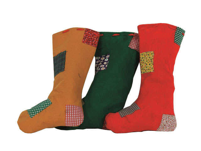 Calza Befana in panno con toppe 24x40cm 3 modelli assortiti