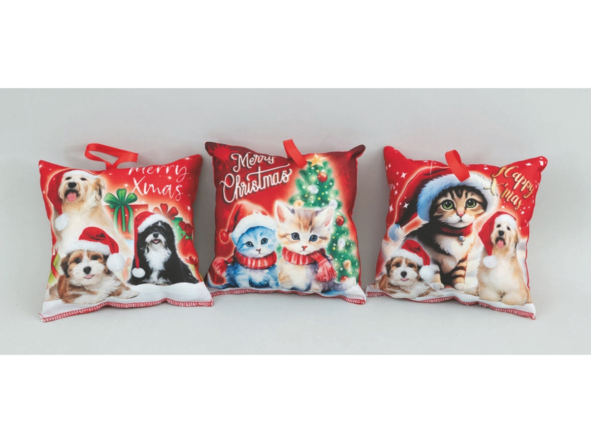 Cuscino in poliestere 18cm decori animali natalizi 3 modelli assortiti
