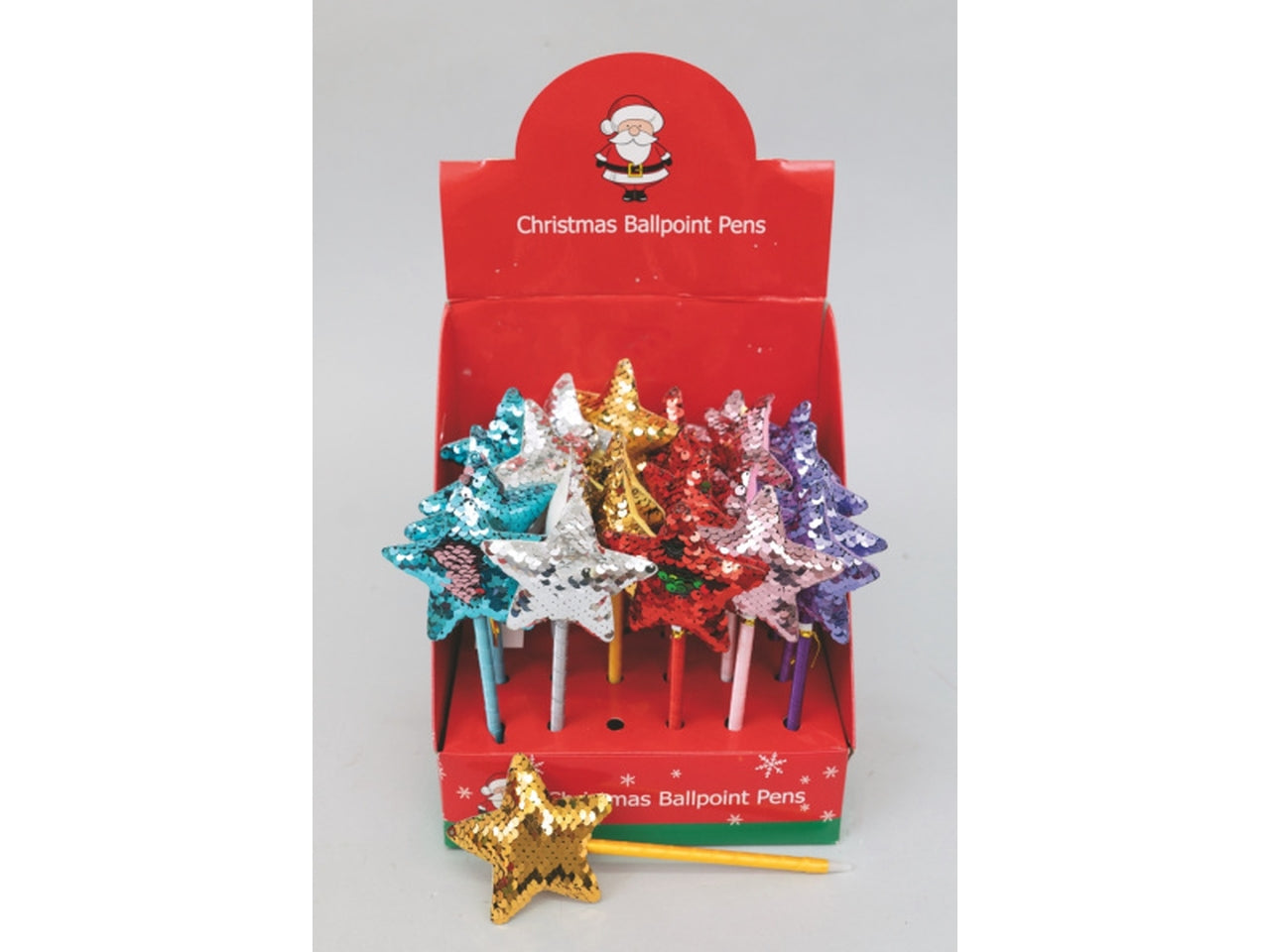 Penna natalizia 20cm con stella paillettes colori assortiti