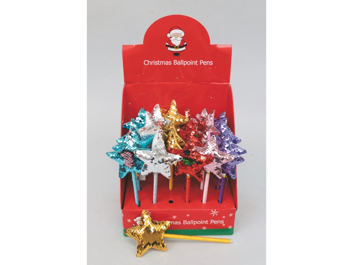Penna natalizia 20cm con stella paillettes colori assortiti