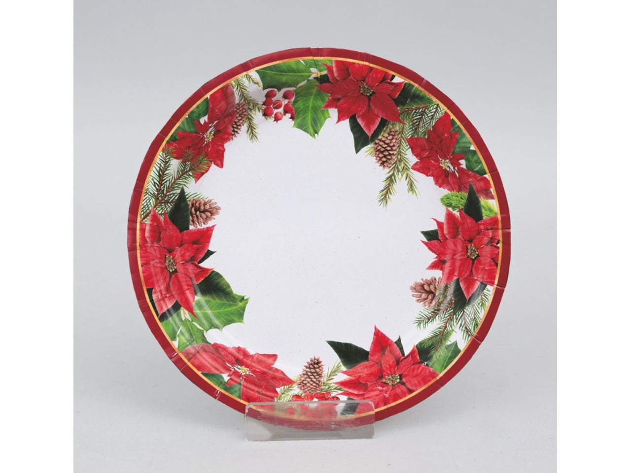 Piatto di carta 18cm bianchi decoro stelle di natale rosse set da 6 piatti