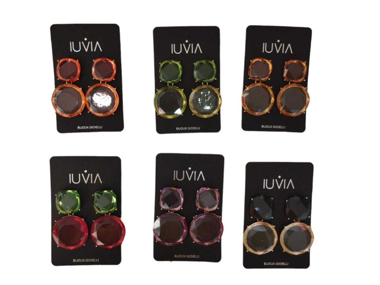 Orecchini donna Pendenti Tondi in Resina e Metallo Effetto Cristallo - Vari Colori