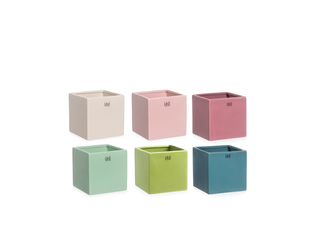 Vaso porta piantina cubo stile moderno in ceramica lucida, colori assortiti 7,5x7,5x7,5 cm - Likò