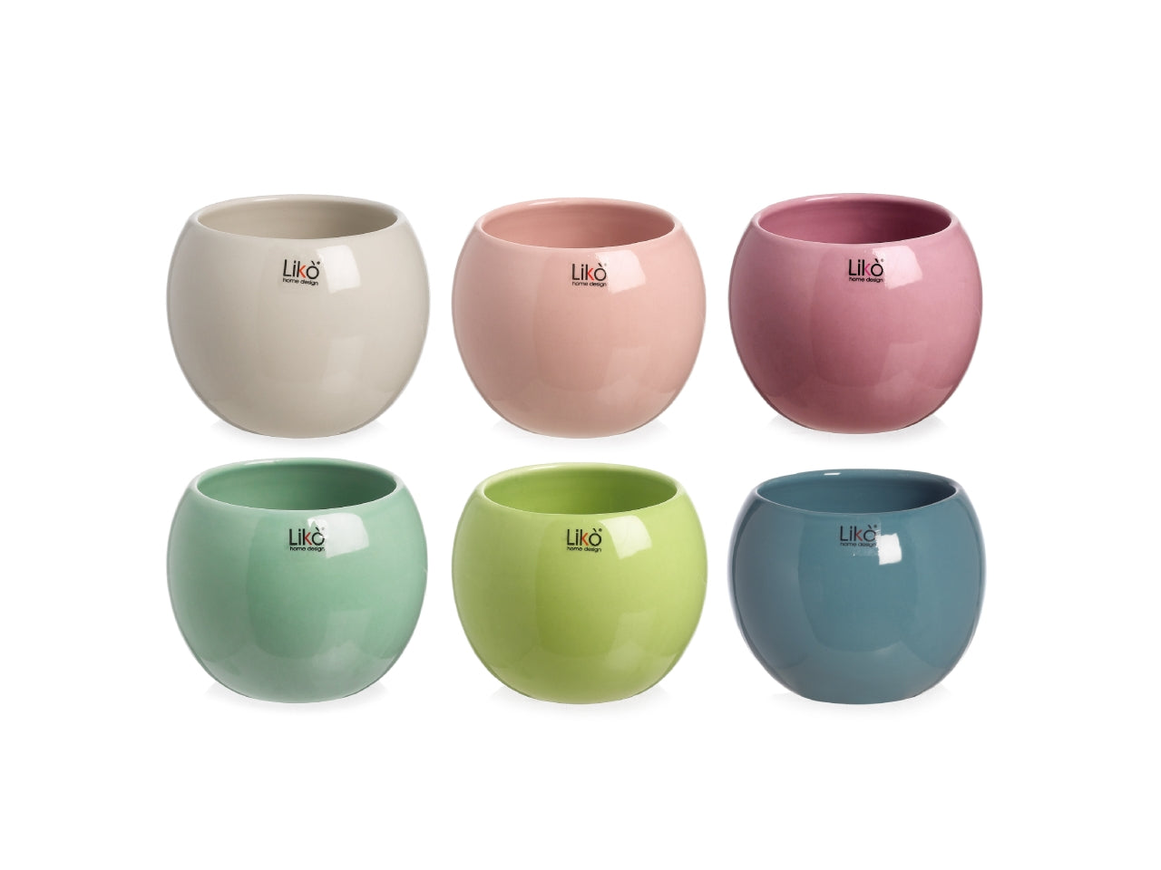 Vaso cachepot portapiante moderno in ceramica lucida in colori assortiti, forma a sfera, d. 16xh.13,5 cm - Likò
