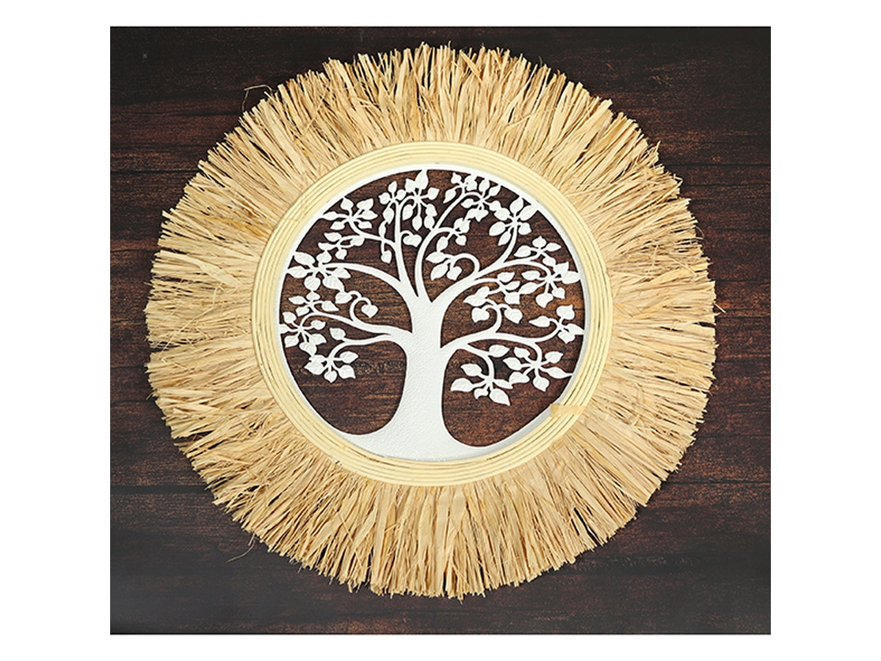Decorazione da parete con albero della vita boho bianco in metallo e rafia 62 cm - Goldbach