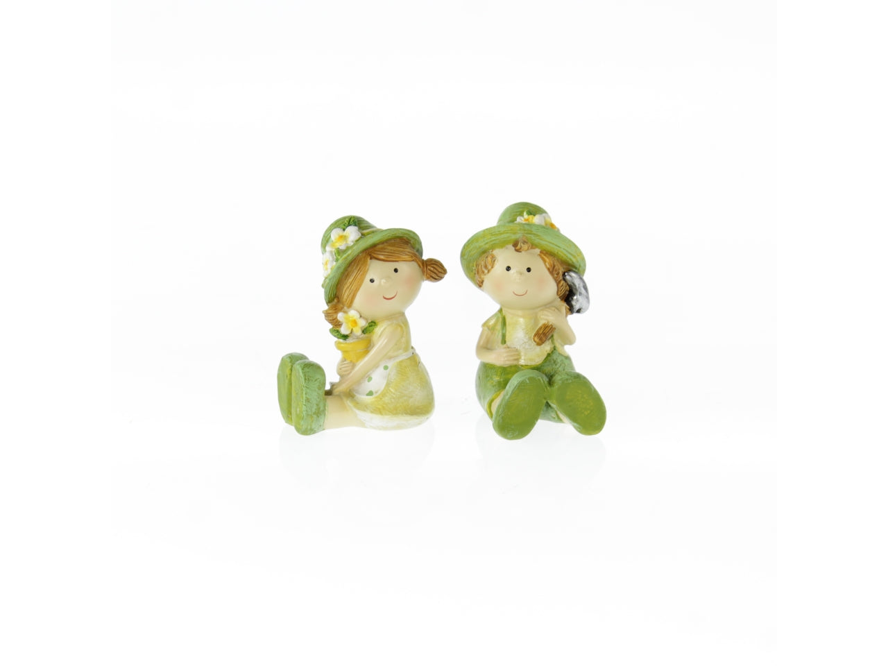 Statua bambino/a seduto in poliresina country verde/giallo due varianti 4,5x5x8 cm - Goldbach