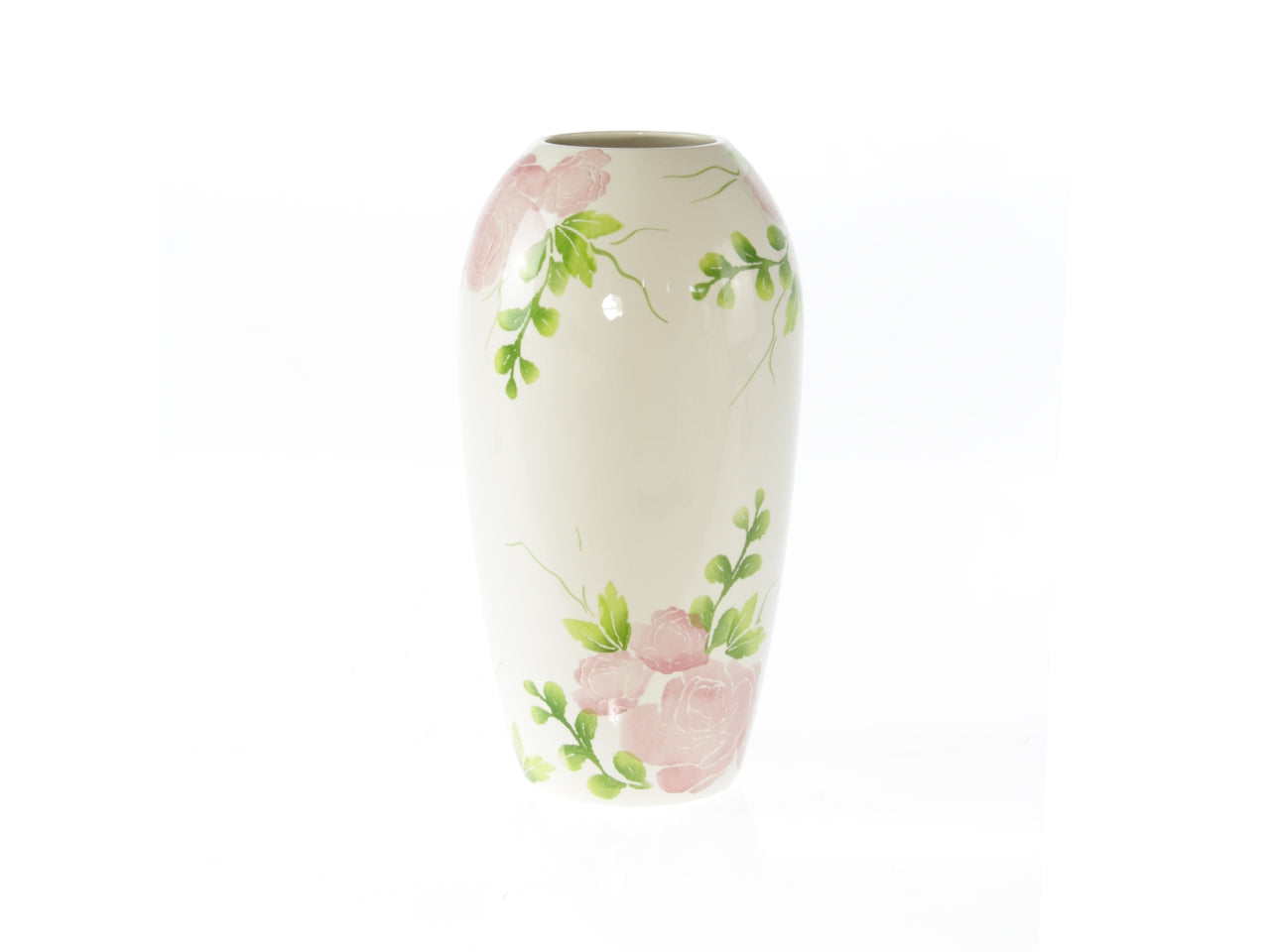 Vaso decorativo country in ceramica avorio con rose forma cilindrica per uso interno 14x30 cm - Goldbach