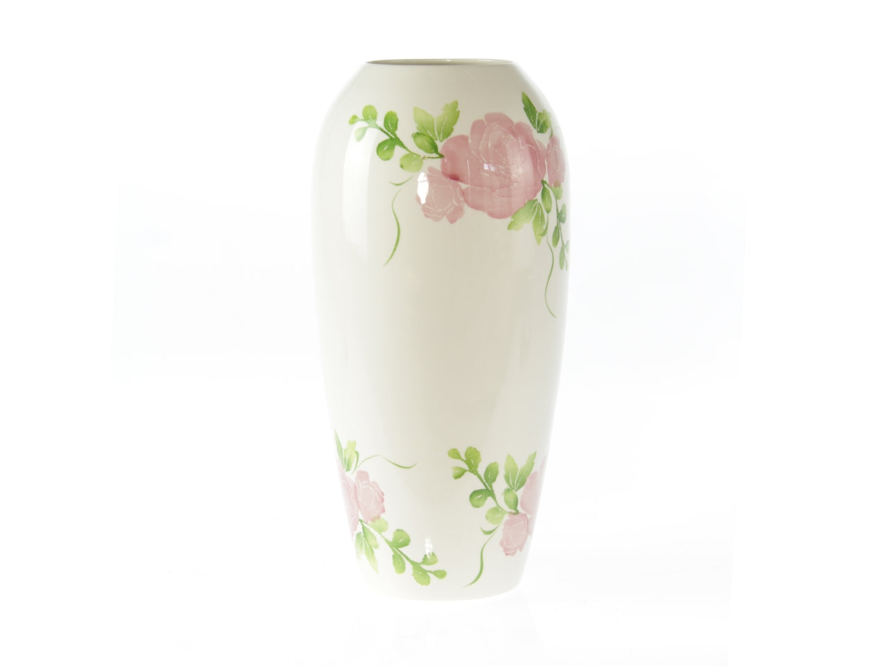 Vaso decorativo country in ceramica avorio con rose forma cilindrica per uso interno 18x35 cm - Goldbach