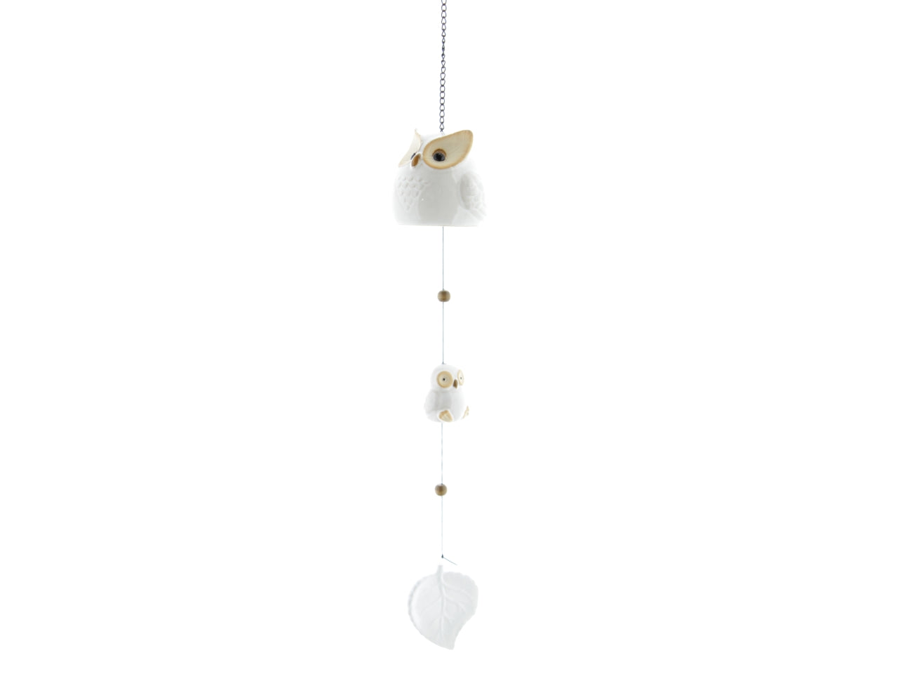 Gufo in gres con foglia d.10x70cm bianco