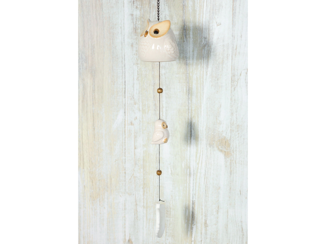 Gufo in gres con foglia d.10x70cm bianco