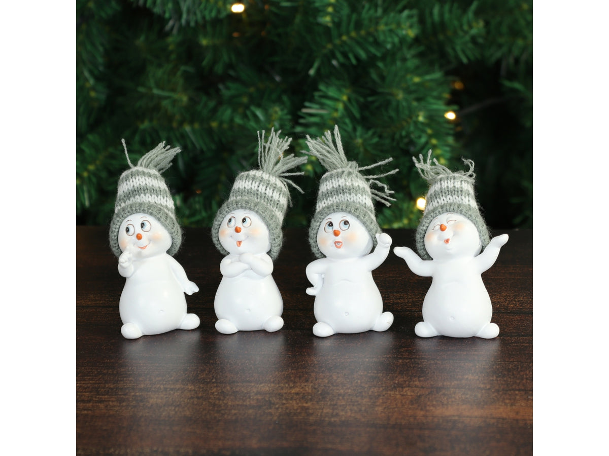 Pupazzo di neve in polietilene 5x4x7cm bianco/grigio 4 assortimenti