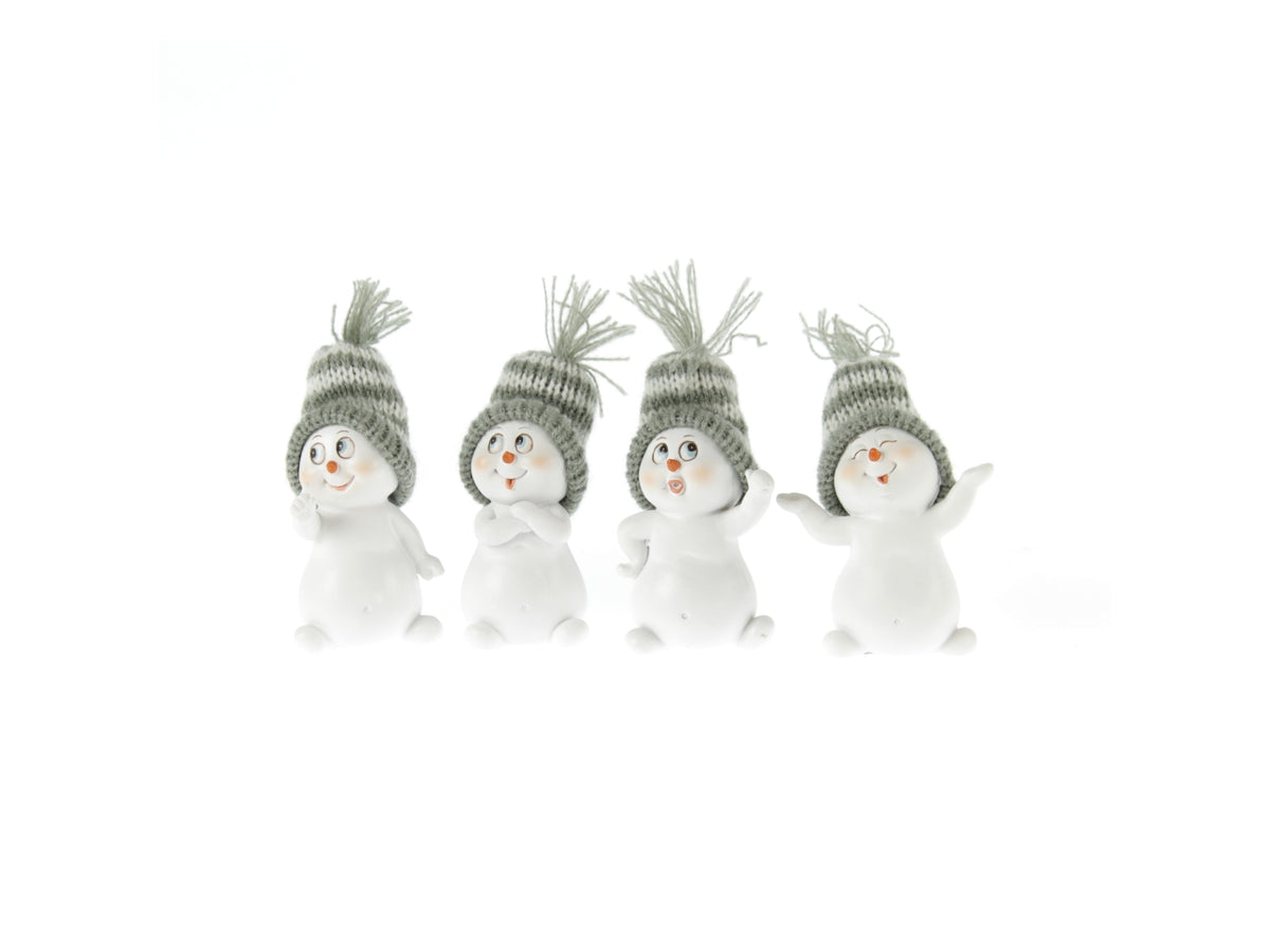 Pupazzo di neve in polietilene 5x4x7cm bianco/grigio 4 assortimenti