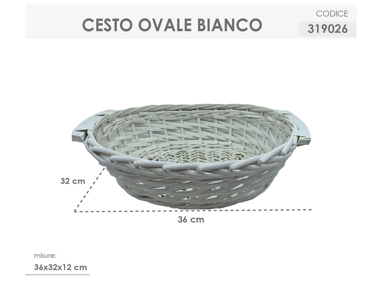 Cesto ovale colore bianco misura 36x32x12cm