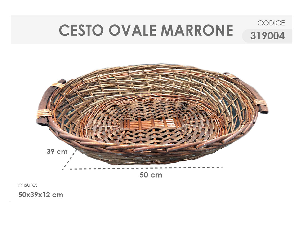 Cesto ovale colore marrone misura 50x39x12cm
