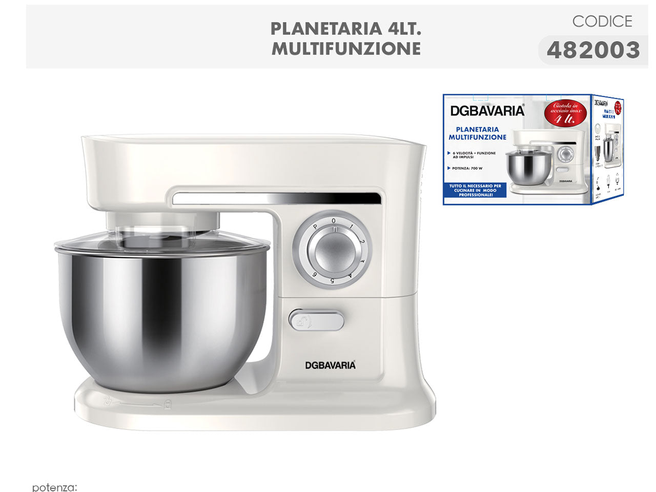 Planetaria multifunzione 4l in plastica, acciaio inox e alluminio bianca - Casalinghi del Giudice