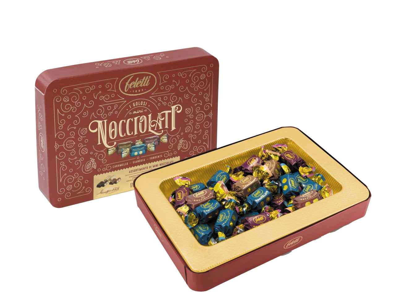 Feletti lusso mini nocciolati 170gr al cioccolato gianduia, fondente e al caramello con nocciole intere