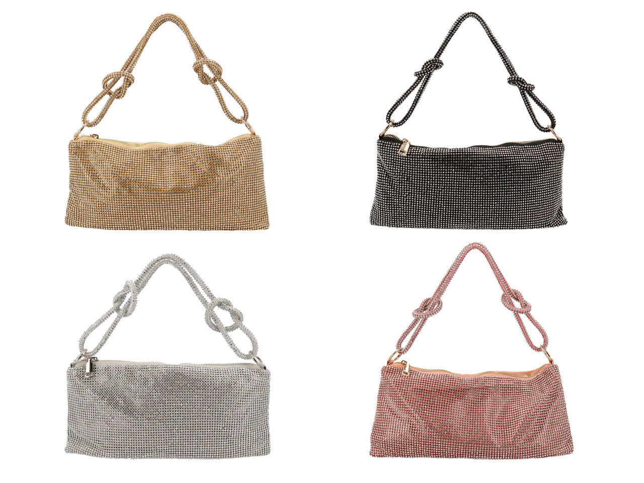 Pochette da sera in tessuto con zirconi e tracolla - disponibili in vari colori