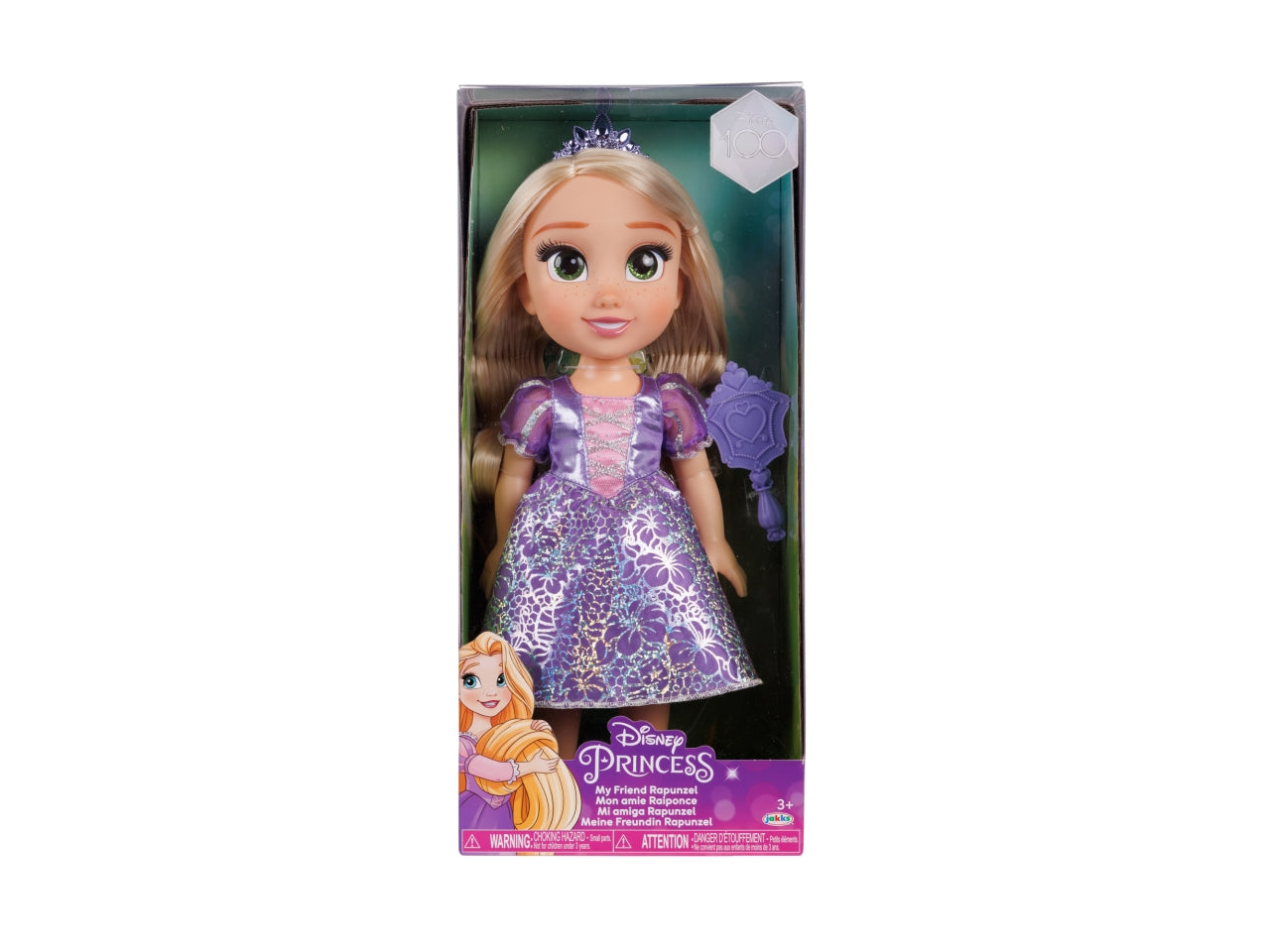 Bambola Disney Princess 38 cm di Rapunzel, con i Suoi Abiti Iconici Arricchiti da Dettagli Glitterati, Tiara Scintillante e Scarpette Coordinate, i Suoi Occhi Brillano | Jakks Pacific