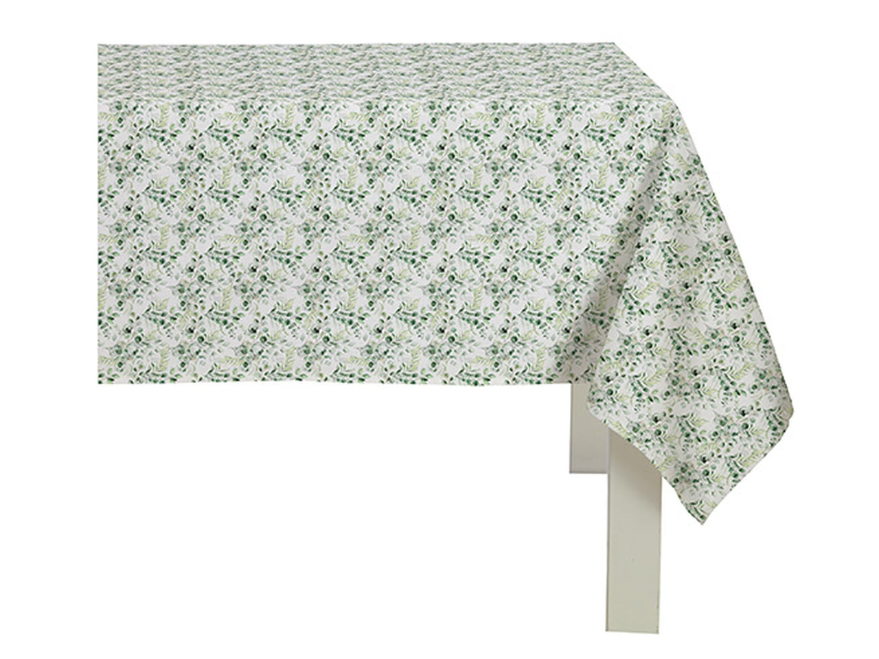 Tovaglia rettangolare floreale in cotone per 6 persone verde e beige stile country, made in Italy 138x180 cm - Cotton & Color