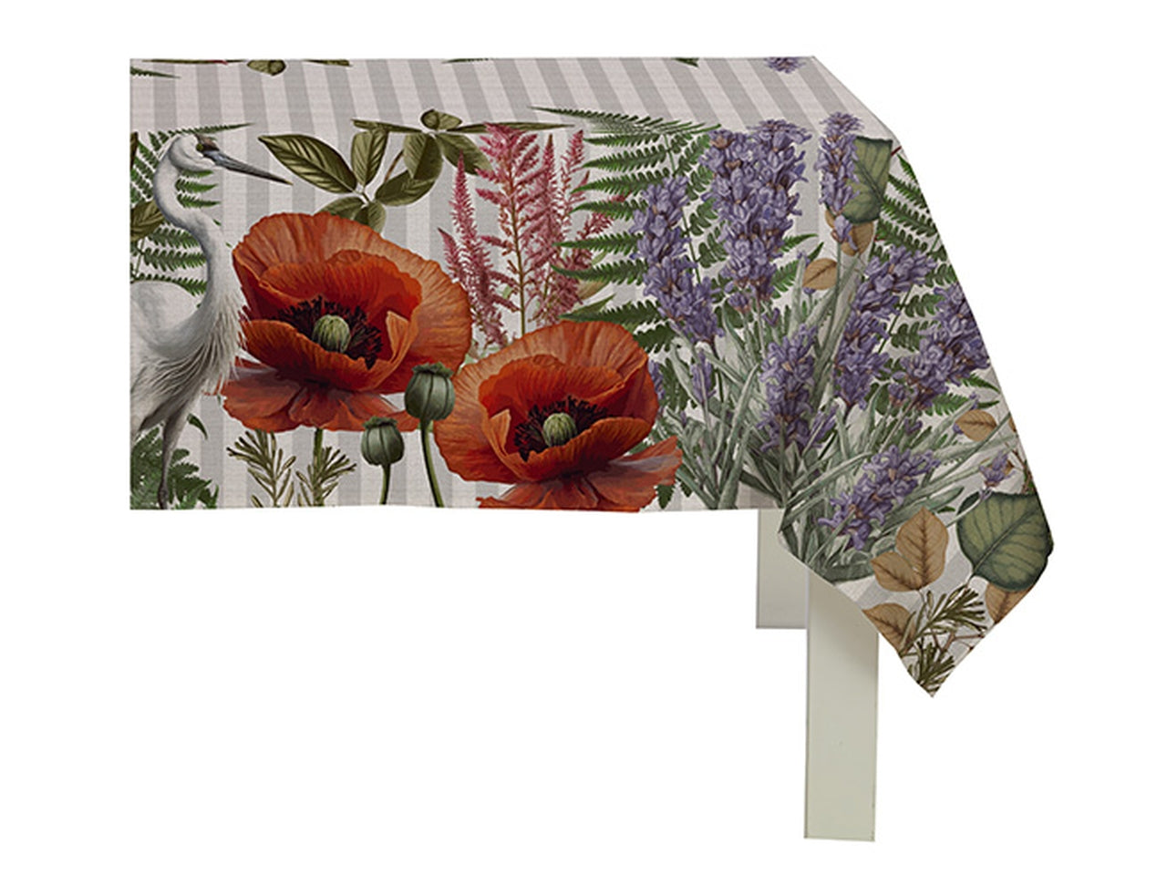 Tovaglia rettangolare floreale in cotone per 8 persone grigio, rosso e verde stile country, made in Italy 138x240 cm - Cotton & Color