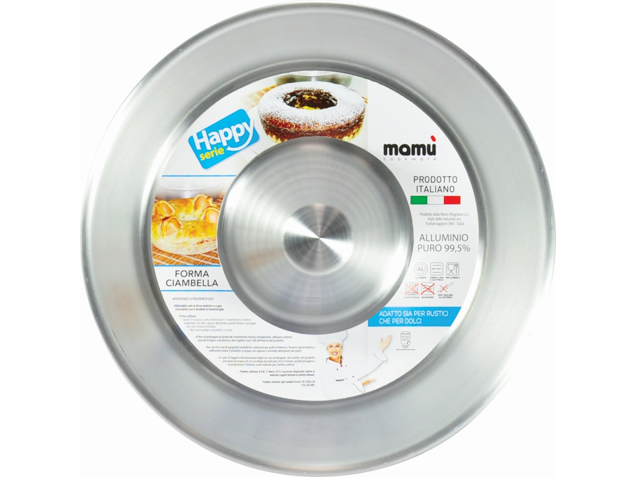 Forma ciambella da 22 cm senza buco in alluminio bianco, linea Happy - MM Pentolame