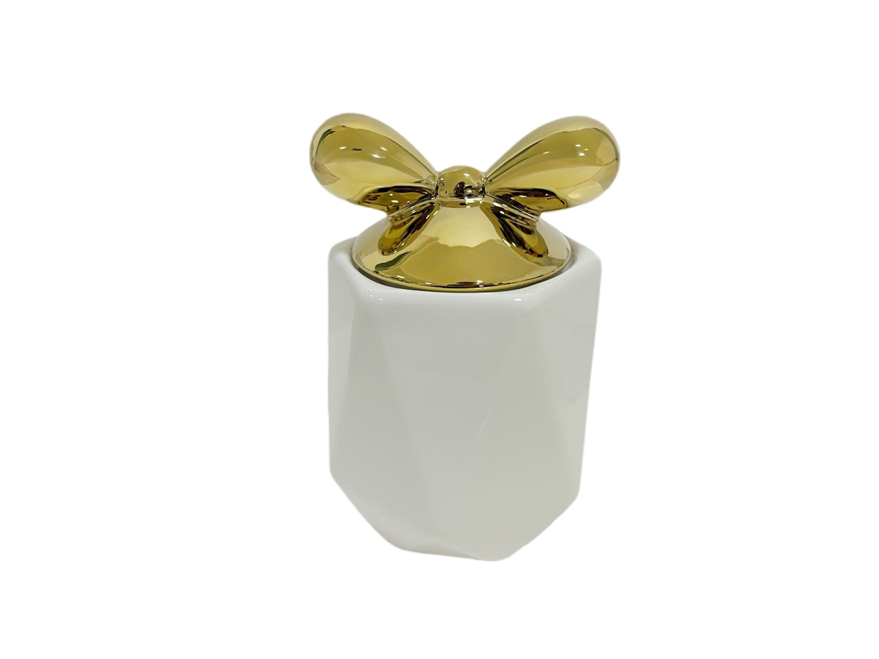 Barattolo decorativo in porcellana bianco con tappo fiocco oro da 1100 ml - Casa Milano