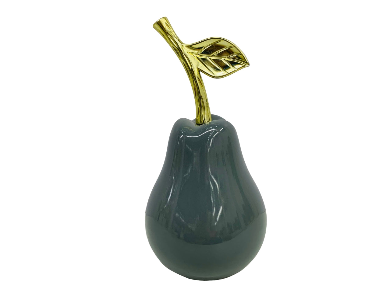 Pera decorativa in ceramica grigia lucida con gambo dorato 11x11x21 cm - Casa Milano