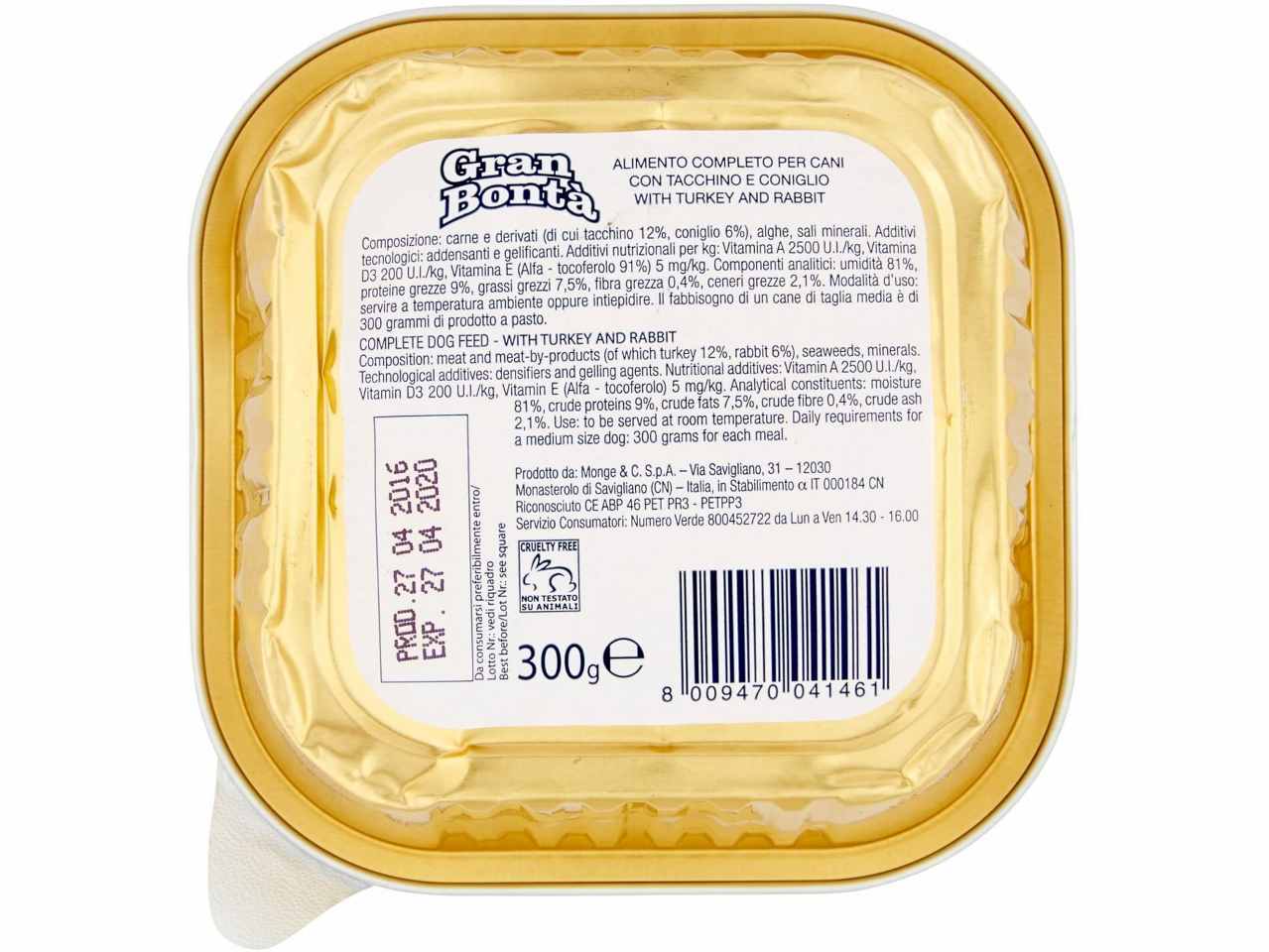 Gran bonta' cane tacchini/coniglio 300gr