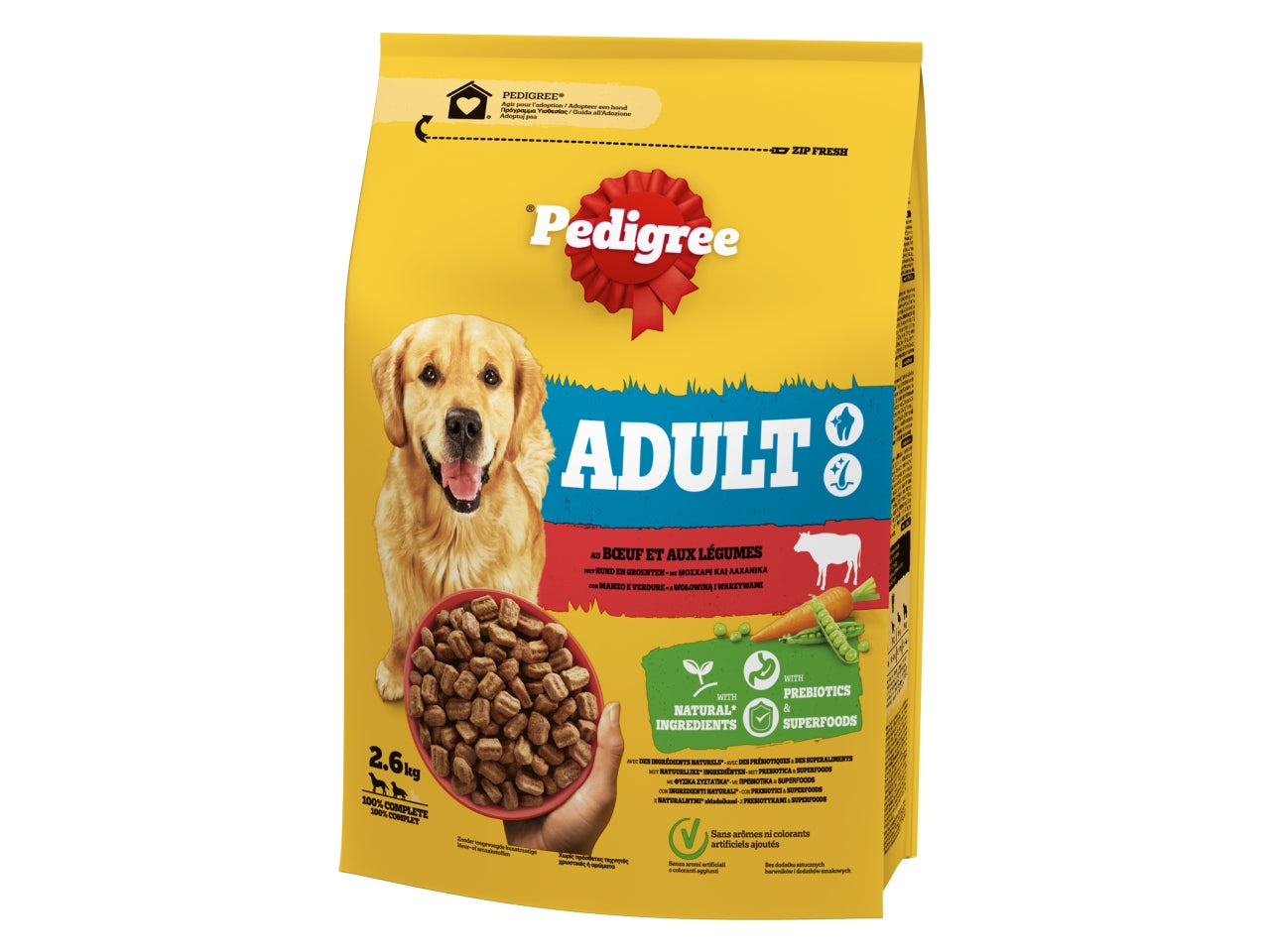 Pedigree adult manzo verdure 2,6kg $