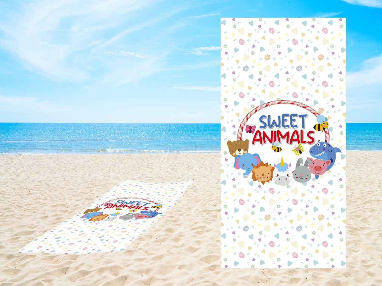 Sweet animals telo mare in microfibra misure 70x140cm 270gr $