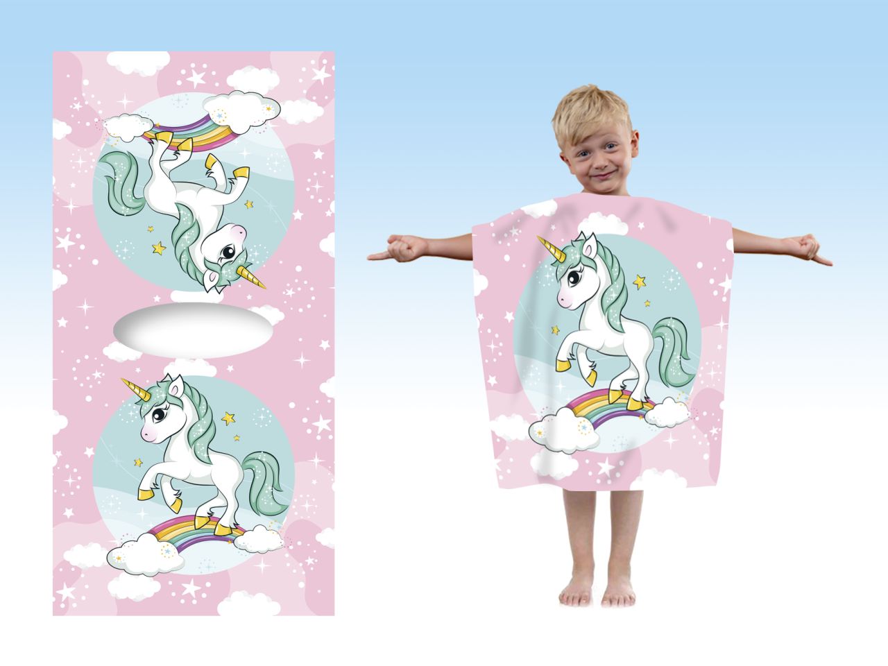 Unicorno poncho in microfibra misura 50x100cm
